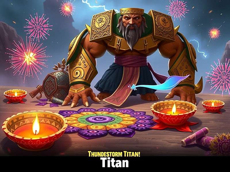 Thunderstorm Titan Diwali event with rangoli, diyas and firecracker weapons